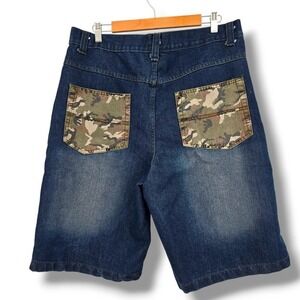 Revolution Denim Shorts Y2k 90s Camo Pockets Blue Baggy Jean Shorts Size 36‎